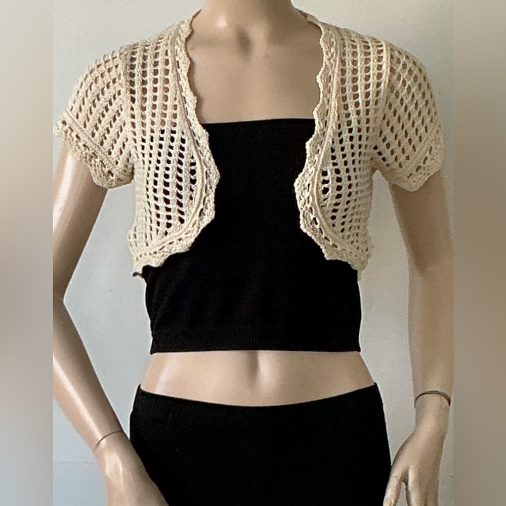 Mudd Sz. M Vintage 100% Cotton Ivory cream Crochet Bolero Jacket